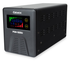 Источники беспер. питания ИБП Gemix PSN-500U LCD, 500ВА/350Вт, 5/7/9A, 2хEURO Schuko Чорний